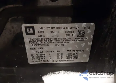 2019 Buick Encore Awd Sport Touring из США, поврежденный, VIN KL4CJ2SB8KB906516